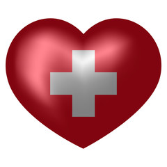 Flag of Switzerland in heart shape. 3d vector illustration.