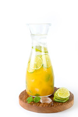 Natural orange lemonade with citrus and mint on white background. Detox drink for a healthy lifestyle.