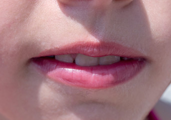 Fototapeta premium Lips natural close-up teen girl front view