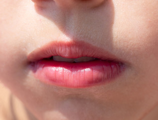 Lips natural close-up teen girl front view