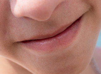 Lips natural close-up of teen boy front view
