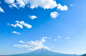 fuji mountain and blue sky with clouds