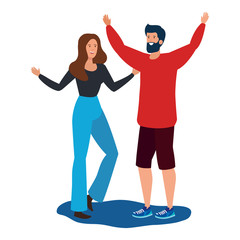 young lovers couple celebrating characters