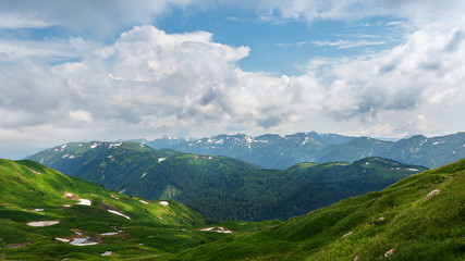 Obraz premium Highlands and green meadows Oshten Fisht in the Caucasus Reserve. Caucasian reserve, mountain, Krasnodar region