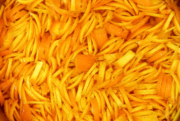 Healthy food, background. Orange jam preparation