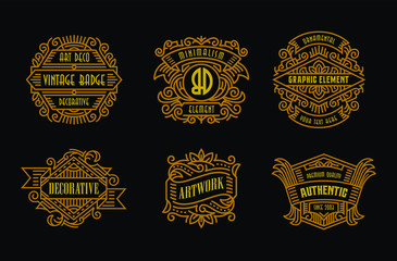 Beautiful Vintage Badges Modern Minimalism Line Art Ornament Frame Decorative  Old Fashioned Graphic Design Retro Element
