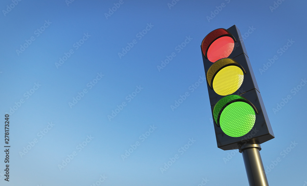 Poster traffic light with copy space. 3d rendering