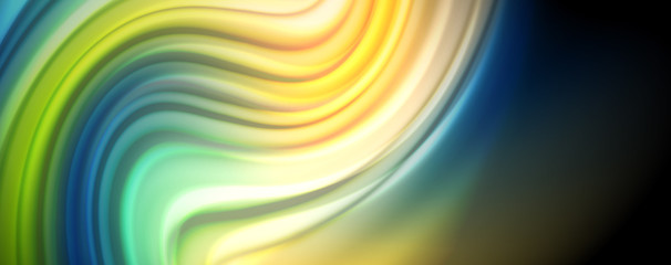 Abstract wave lines fluid rainbow style color stripes on black background. Artistic illustration for presentation, app wallpaper, banner or poster