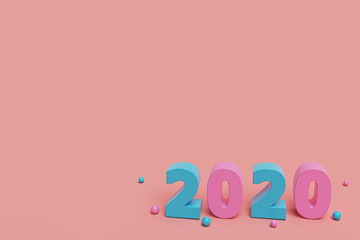 2020 text minimal Design. 3d rendering