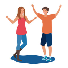 young lovers couple celebrating characters