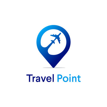 travel point logo designs with airplane symbol , modern logo