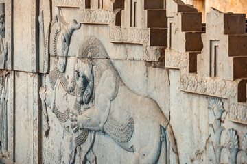 Ancien inscriptions on the walls of Persepolis, the ancient capital of old Persian Achaemenid...