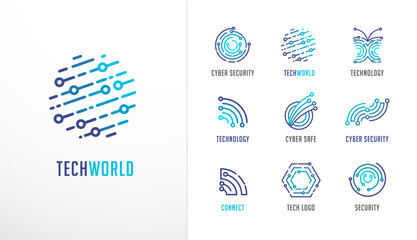 Collection of logos. Technology, biotechnology, high tech, fintech icons and symbols