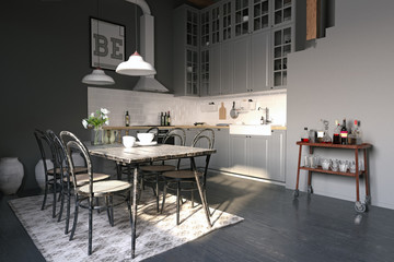 modern loft kitchen interior design.