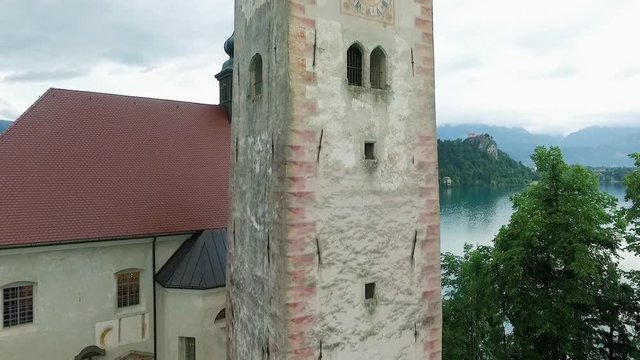 Shot from the Church Clock Tower to the Panoramic View of Lake and Mountains