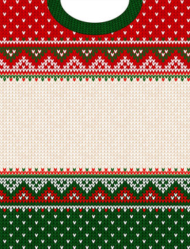 Ugly sweater Merry Christmas ornament scandinavian style knitted background frame border