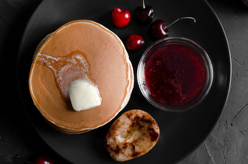 Fresh pick up forest fruit with wholegrain pancakes