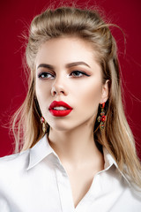 Sexy, young, beautiful blonde with make-up. Beauty portrait