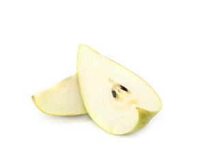 Cut ripe juicy pears isolated on white