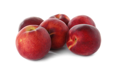 Fototapeta na wymiar Delicious ripe sweet peaches isolated on white