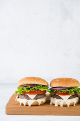 Delicious homemade burgers with beef Patty and vegetables