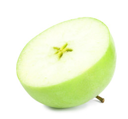 Half of fresh green apple on white background