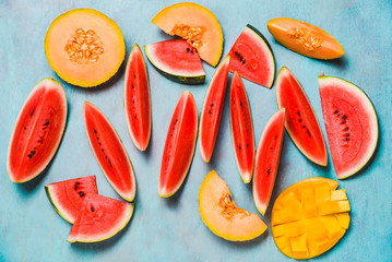 Watermelon and melon summer fruits.