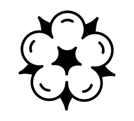 Cotton flower & ball. Top view. Symbol, logo of natural eco organic textile, fabric. Flat line icon on white background. Vector illustration