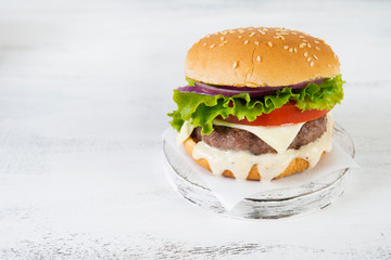 Delicious homemade burgers with beef Patty and vegetables