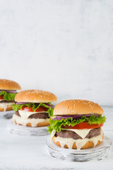 Delicious homemade burgers with beef Patty and vegetables