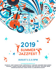 Summer jazz festival announcement poster flat template