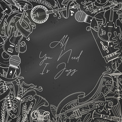 Musical instruments chalk outline illustration with text space