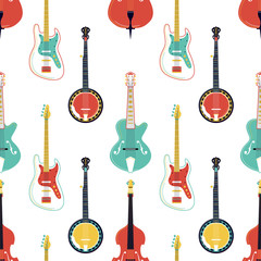 Naklejka premium Strumming music instruments vector seamless pattern