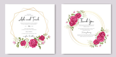 wedding invitation card with floral and leaves frame template