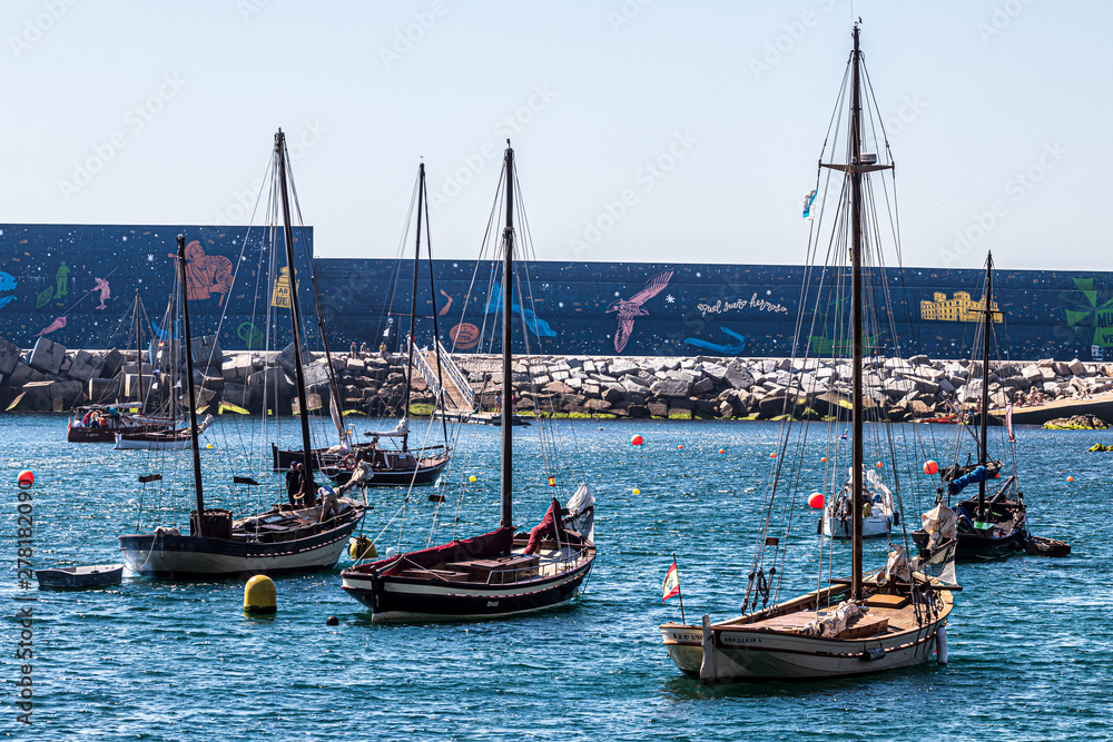 Sticker boats in harbor