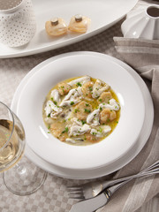 Sopa de pescado y gambas, navidad. Fish and shrimp soup, Christmas.