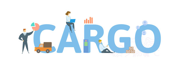 CARGO. Concept with people, letters and icons. Colored flat vector illustration. Isolated on white background.