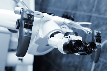 close-up surgical microscope in a modern neurosurgical clinic