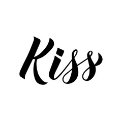 Kiss calligraphy hand lettering isolated on white. Easy to edit vector template for typography poster, banner, flyer, Valentines Day greeting card, t-shot, mug, party invitation, etc.