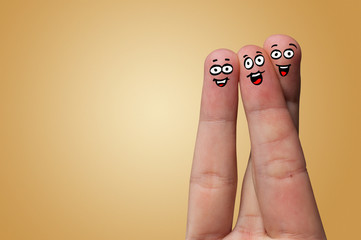 Happy face fingers hug each other