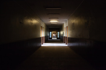Dark a long corridor. Portal. Horror
