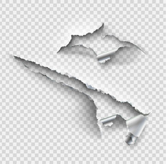Torn ripped metal vector template, sides with ripped steel on realistic transparent background.