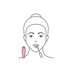 Vector illustration of woman is applying lip gloss outline style illustration