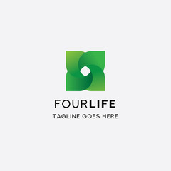 simple logo template green leaf with gradient, icon nature vector.