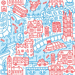 Fototapeta premium London. City seamless pattern Roads, houses, river