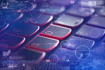 Close-up dark keyboard with link and communication concept