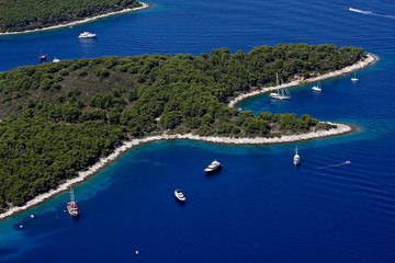 Bays with boats and yachts on island Hvar