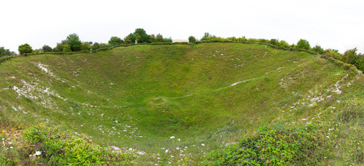 Lochnagar mine crater, Somme, France. Crater caused by undeground mine detonation during World War...