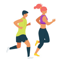 Fototapeta premium Couple doing exercise, workout routine together cartoon vector illustration
