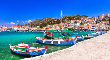 Fototapeta na wymiar Traditional colorful Greece - travel in Samos Island, scenic Pythagorion town